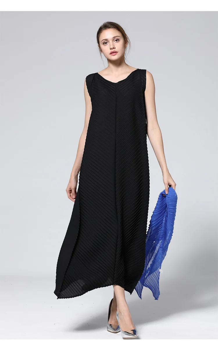 Changpleat новые летние одноцветное Для женщин длинные платья Miyak плиссированные дизайн моды Свободные Большой Размеры трапециевидной формы женский Макси платье прилив