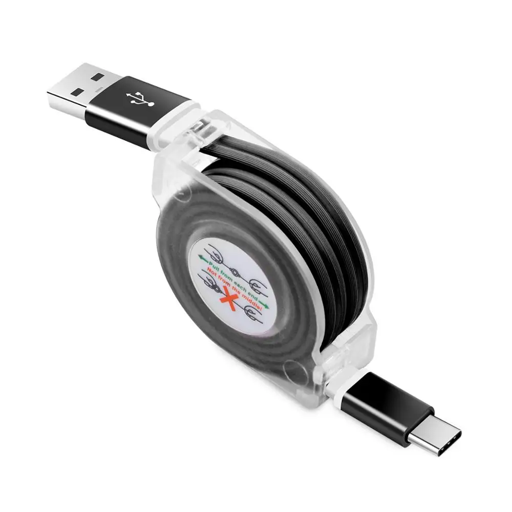FONKEN Выдвижной usb type-C кабель 1 м портативный USB C телефонный кабель type-c Быстрая зарядка шнур быстрая передача данных аккуратные Мобильные кабели - Цвет: Черный