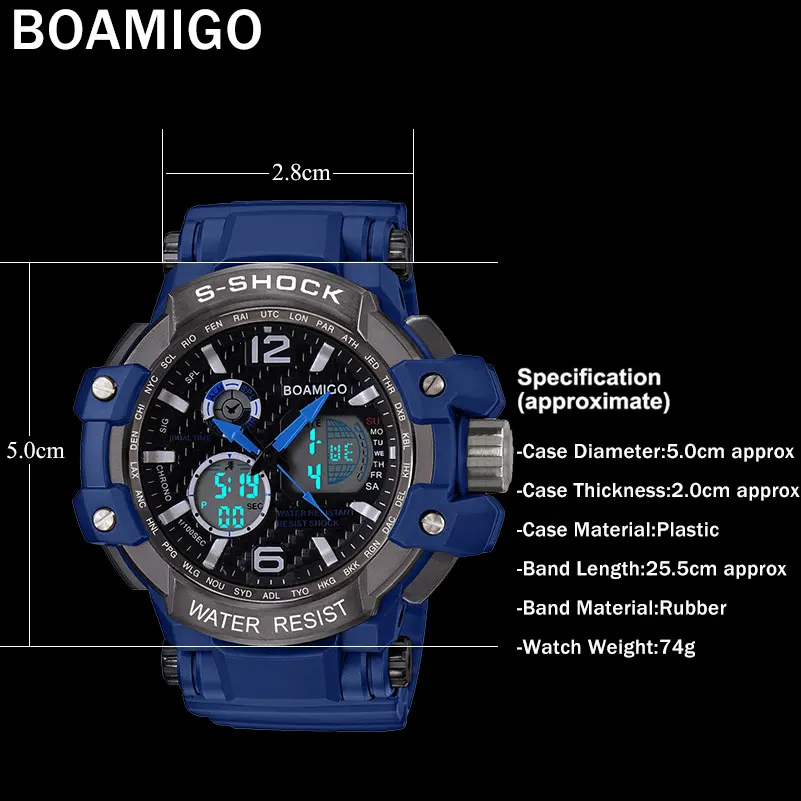 S Shock мужские спортивные часы BOAMIGO брендовые аналоговые цифровые светодиодные