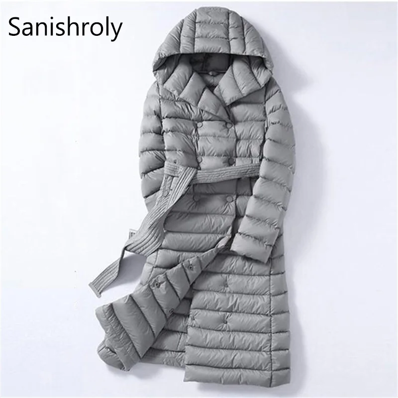 Куртка Sanishroly на 2018 белом утином пуху верхняя одежда женское длинное ультралегкое