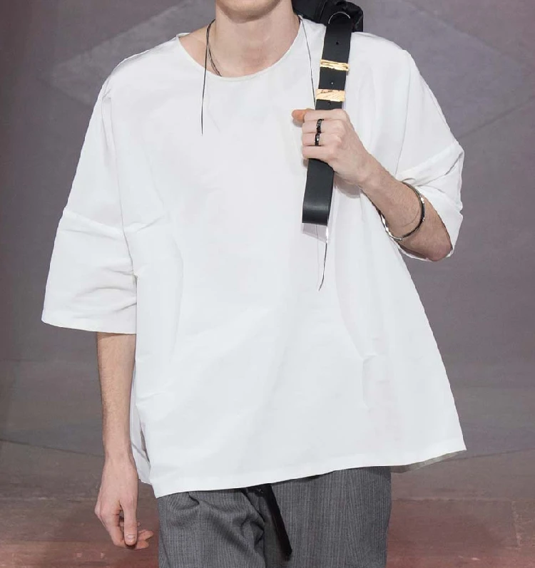 

S-6XL!!!2018 Male loose solid color t-shirt fashion brief ruslana korshunova three quarter sleeve o-neck T-shirt male