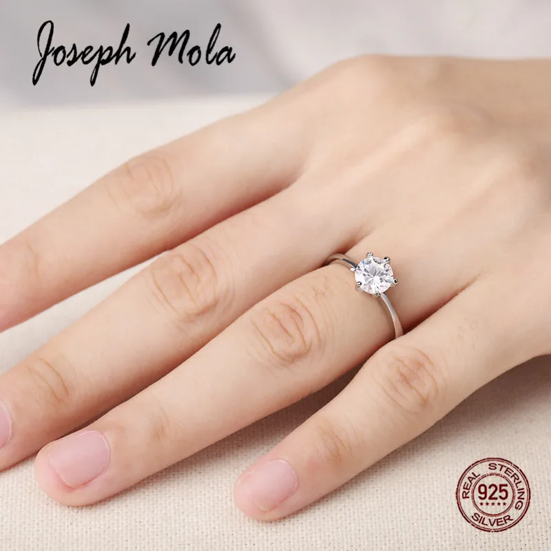 Joseph Mola 100% Серебро 925 кольцо 6 мм круглый кубический цирконий кристалл для женщин