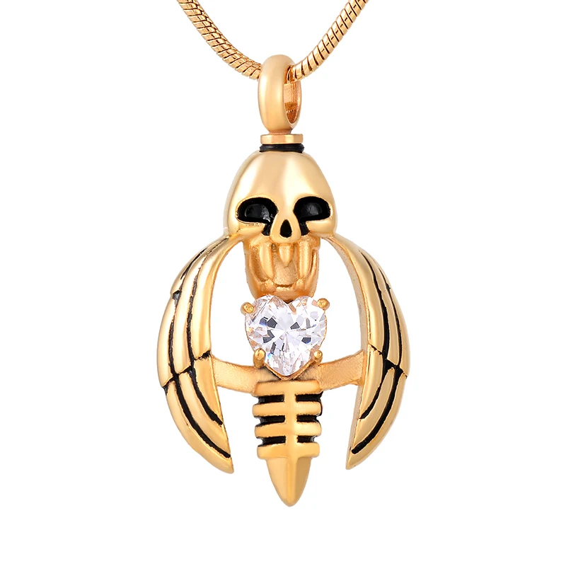 9793 череп крыло держать сердце кристалл кремации Neckalce урна кулон пепел держатель