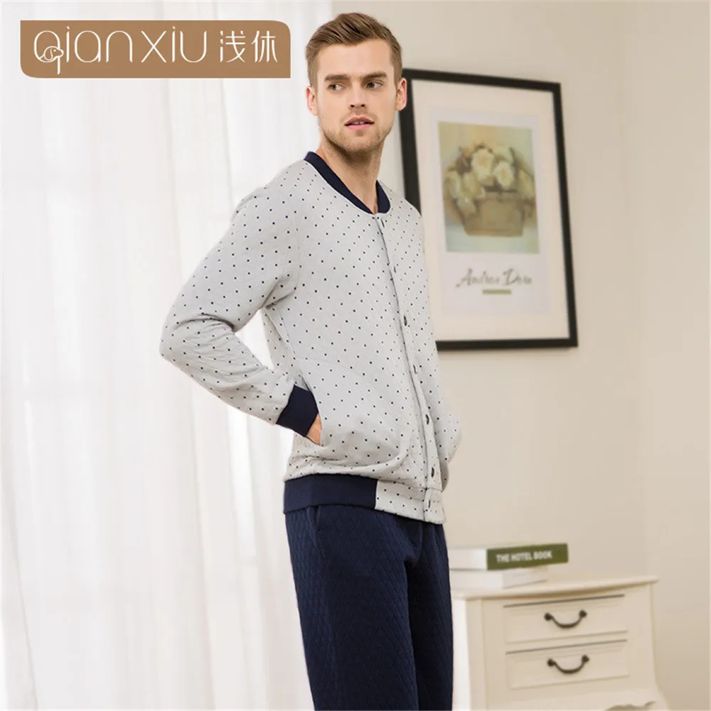 Qianxiu Winter man Pajama Set Lovers Couples Warm Men Pyjamas Pyjama Thickening Polyester Home Wear Clothing Leisure men pajamas | Мужская