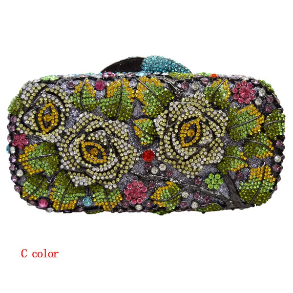C picture clutch bag Роскошная вечерняя сумочка-клатч со стразами, золотой цветок розы, вечерние сумочки, женская свадебная сумочка, сумочка для невесты, вечерняя сумочка SC013 - Цвет: C picture clutch bag