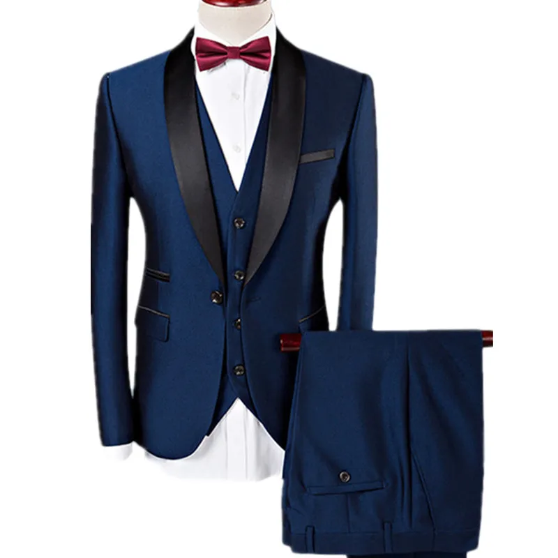 Мужской облегающий смокинг YUNCLOS формальный костюм из 3 предметов с шалью и