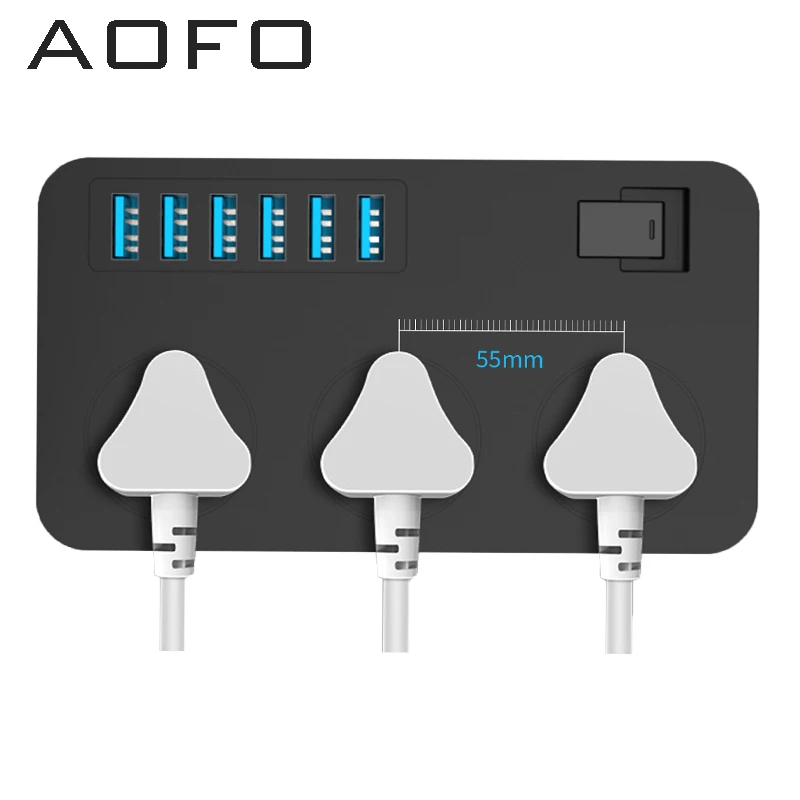 Адаптеры питания с 3 выходами, 6 usb-портов, защита от перенапряжения, универсальная розетка с удлинителем 2 м, умное зарядное устройство usb
