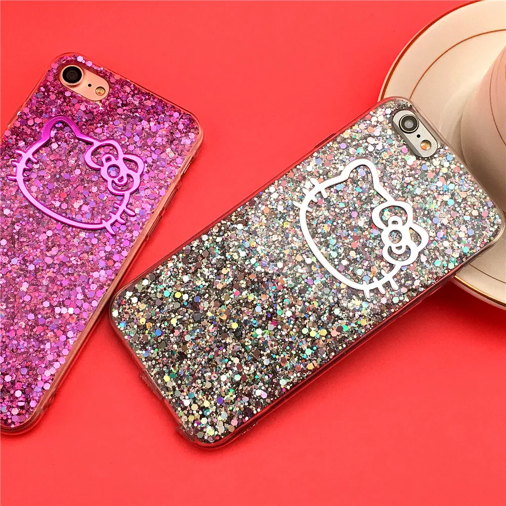 Hello Kitty милый чехол для iPhone 7 Plus блестящая 3d Резина силикон I7 оболочка 6 6s Funda