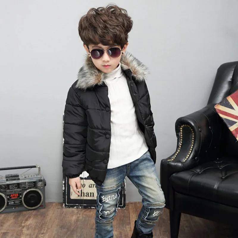 Новая зимняя куртка с меховым воротником для мальчиков теплые куртки и пальто