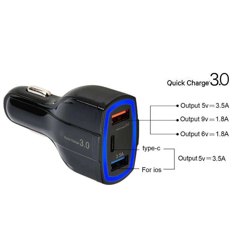 

Fast Car Charger with Quick Charge 3.0 Dual USB Ports Type-C Charging Port TD326