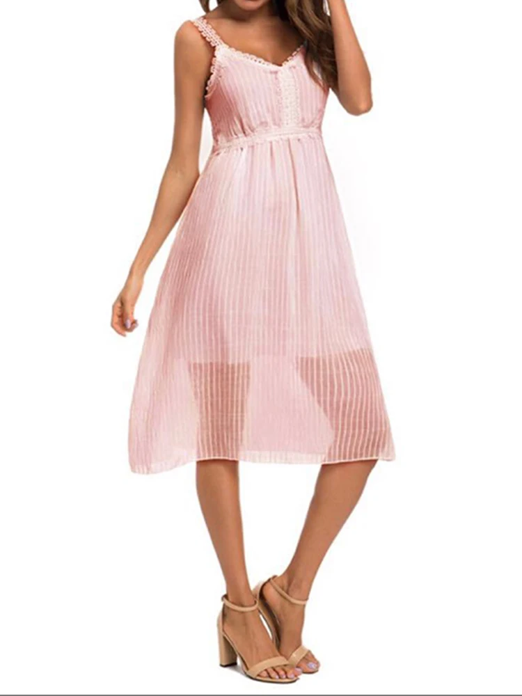 2019 Летнее белое сексуальное платье на бретельках с кружевной талией модное