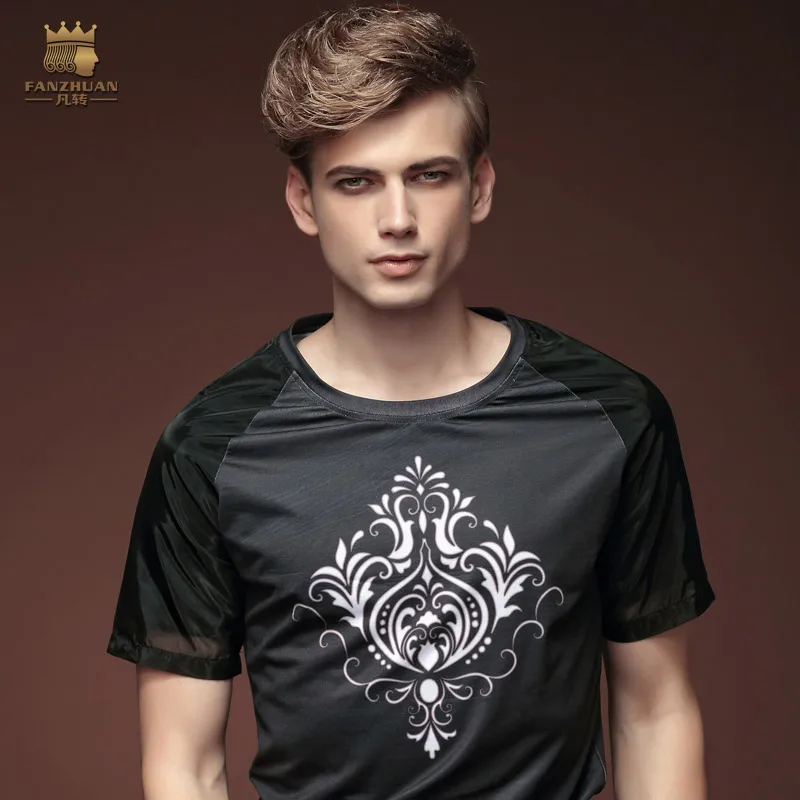 

Free Shipping Korean Summer men's fashion casual short sleeved summer 2015 Black T-shirt 15621 flowers On Sale