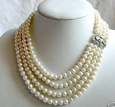 

Элегантные модные-7-8 мм ряд пресной воды Жемчужное ожерелье любимой девушке подарок на свадьбу для женщин стерлингового серебра-ювелирные ...