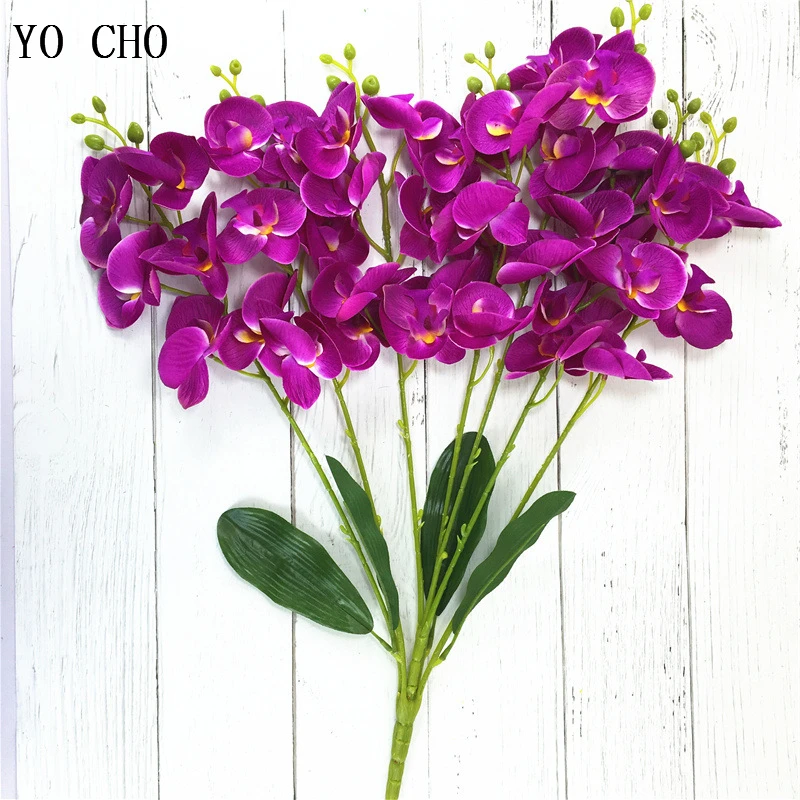 YO CHO Silk Flowers Home Wedding Decoration Fashion 7 Forks Butterfly Orchid Artificial Flowers Real Touch Orchidea Phalaenopsis