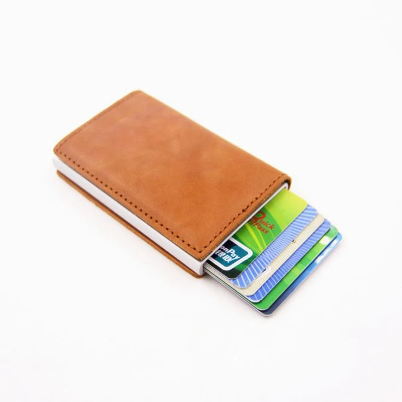 Brand 2020 Men Blocking Rfid Wallet Mini Genuine Leather Business Aluminium Credit Card Holder Purse Automatic Slide Case | Багаж и сумки