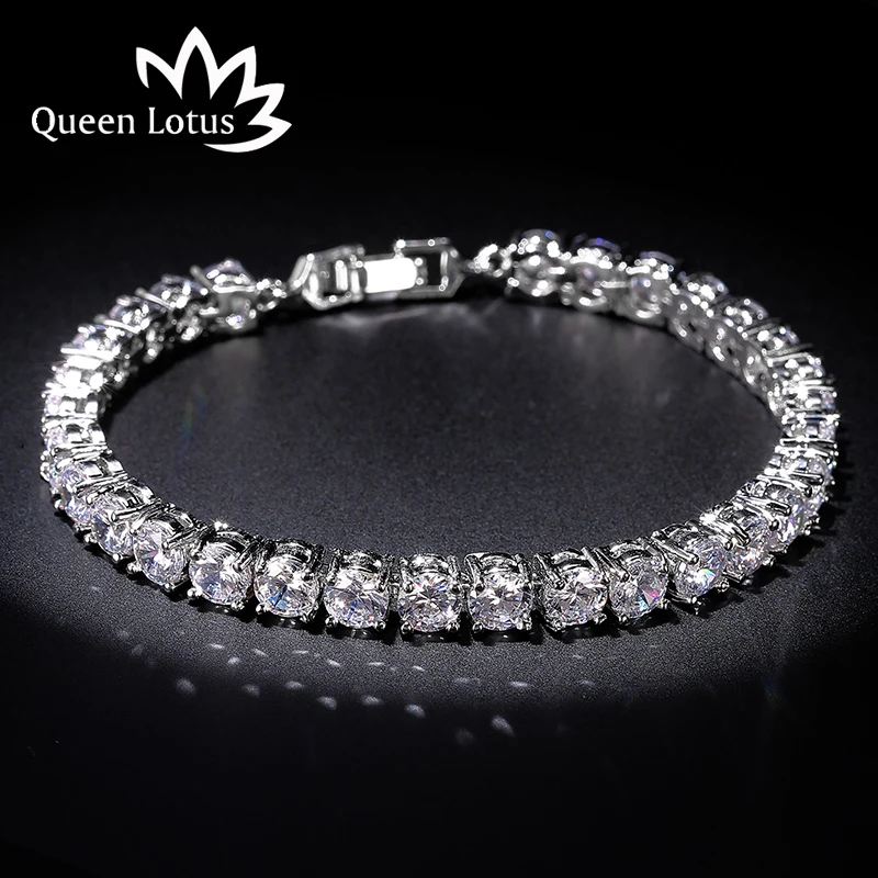 Женские изысканные браслеты Queen Lotus Классические блестящие круглые с кубическим