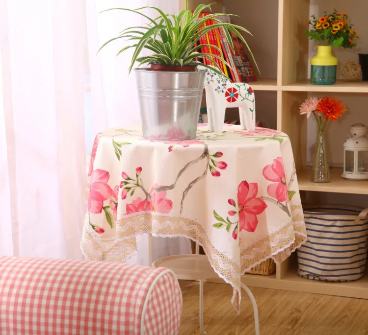 Льняная скатерть цветок в стиле кантри с принтом многофункциональная