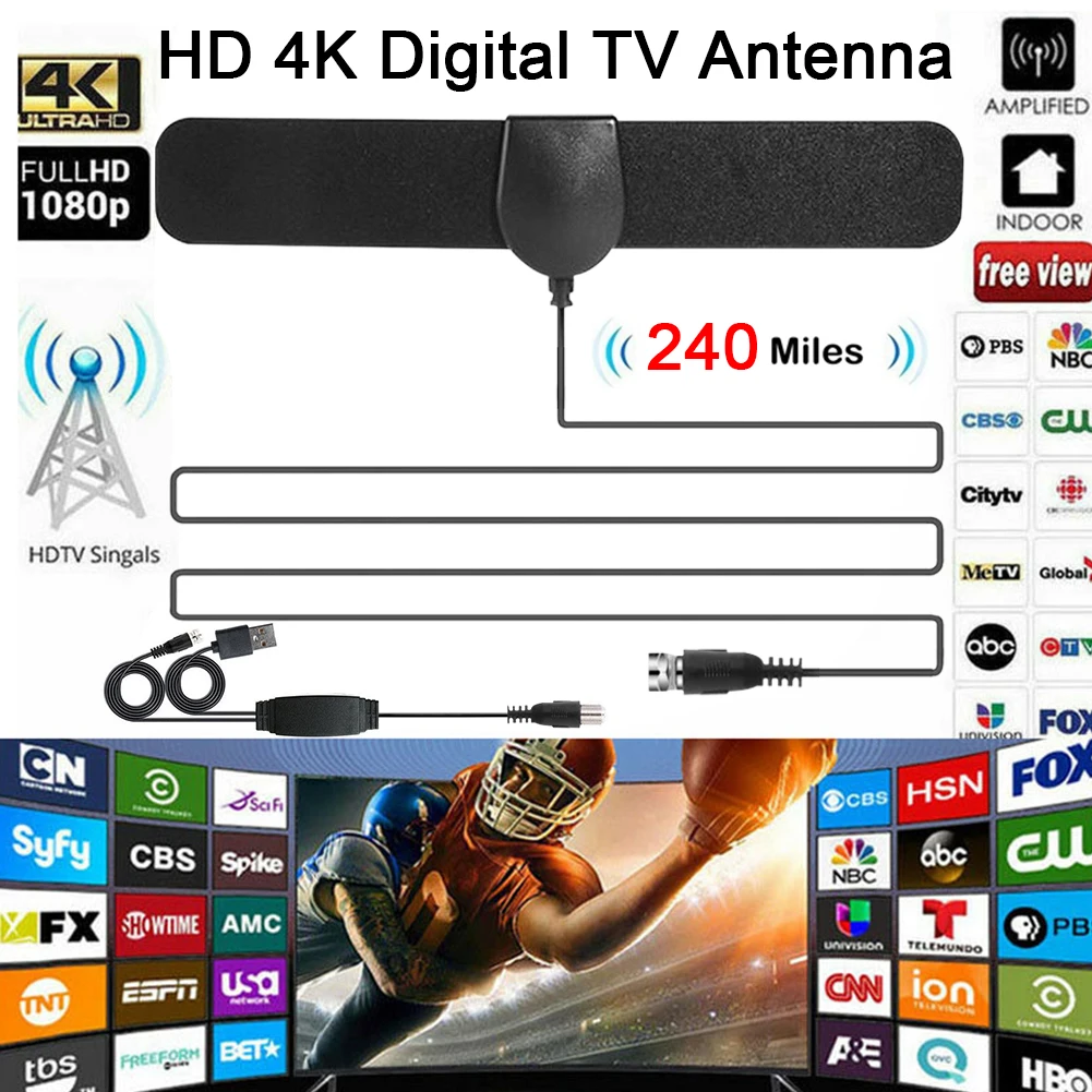 240 Miles HD 4 K цифровая антенна Крытый 5DBI мини DVB-T2 усилитель телевизионного сигнала с высоким коэффициентом усиления воздуха ТВ-сигнал HD ТВ-шоу