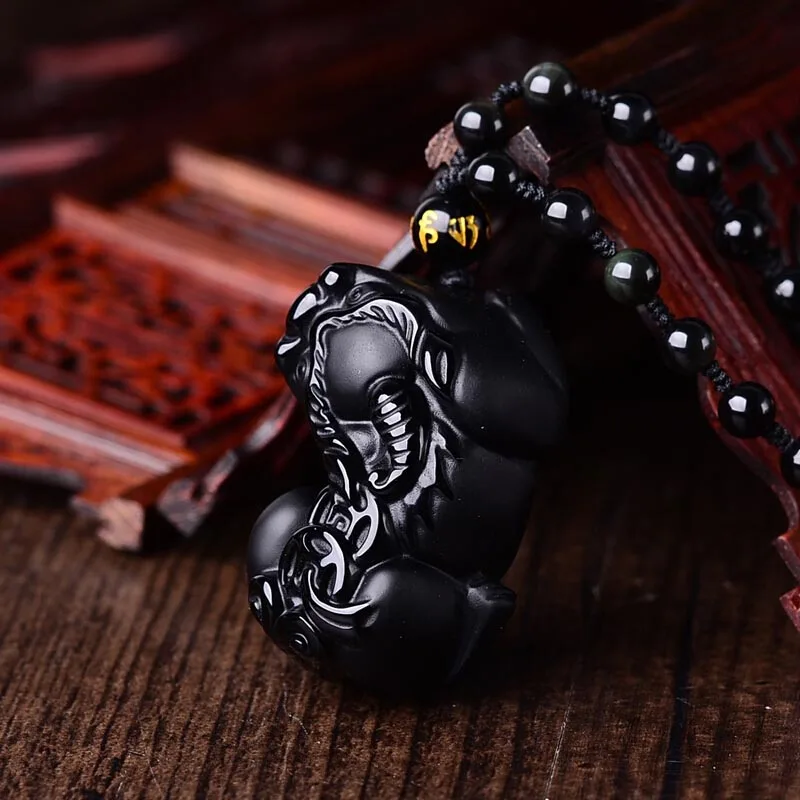 

Chinese Carving Natural Black Obsidian ZhaoCai PiXiu Pendant Jade Jewelry Brave Troops Lucky Amulet Necklace Wholesale Gift