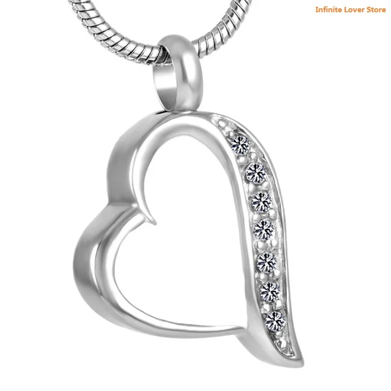 

IJD8225 WholeSale Sparking Crystal Heart Stainless Steel Cremation Memorial Jewelry Urn Ashes Holder Pendant Necklace