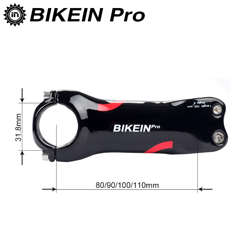 Стержень руля велосипеда BIKEIN Pro из углеродного волокна 80/90/100/110 мм 6/17 градусов