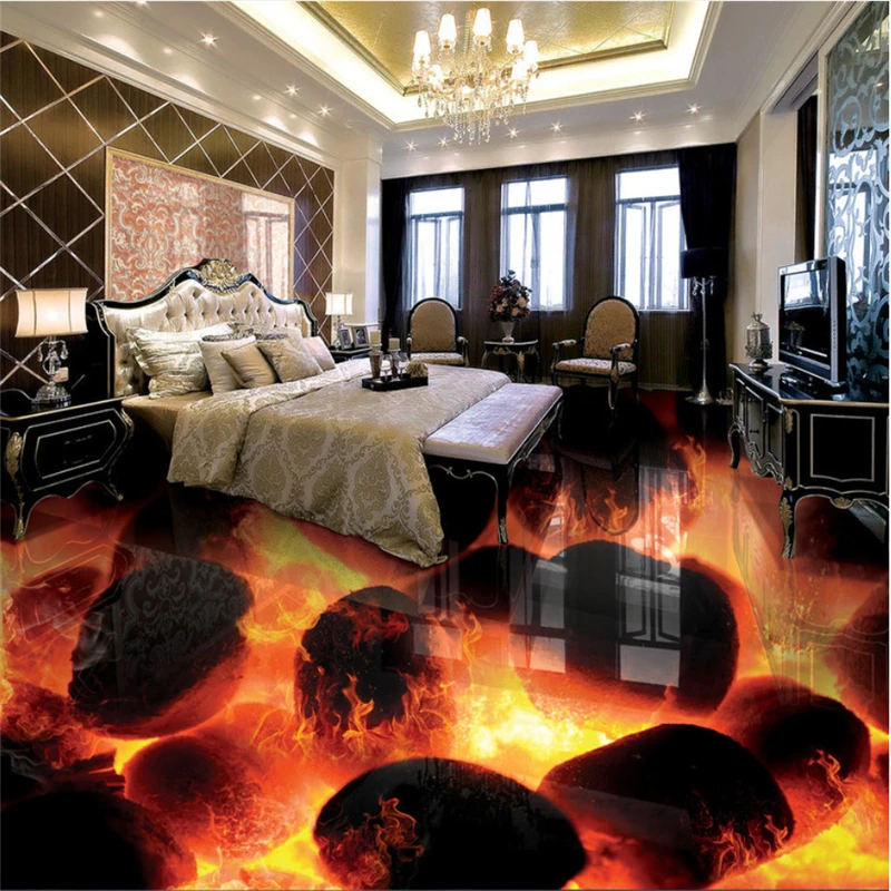 Beibehang-suelo de pvc autoadhesivo, personalizado, 3d, para baño, piedra de fuego, 3D, estéreo, para sala de estar