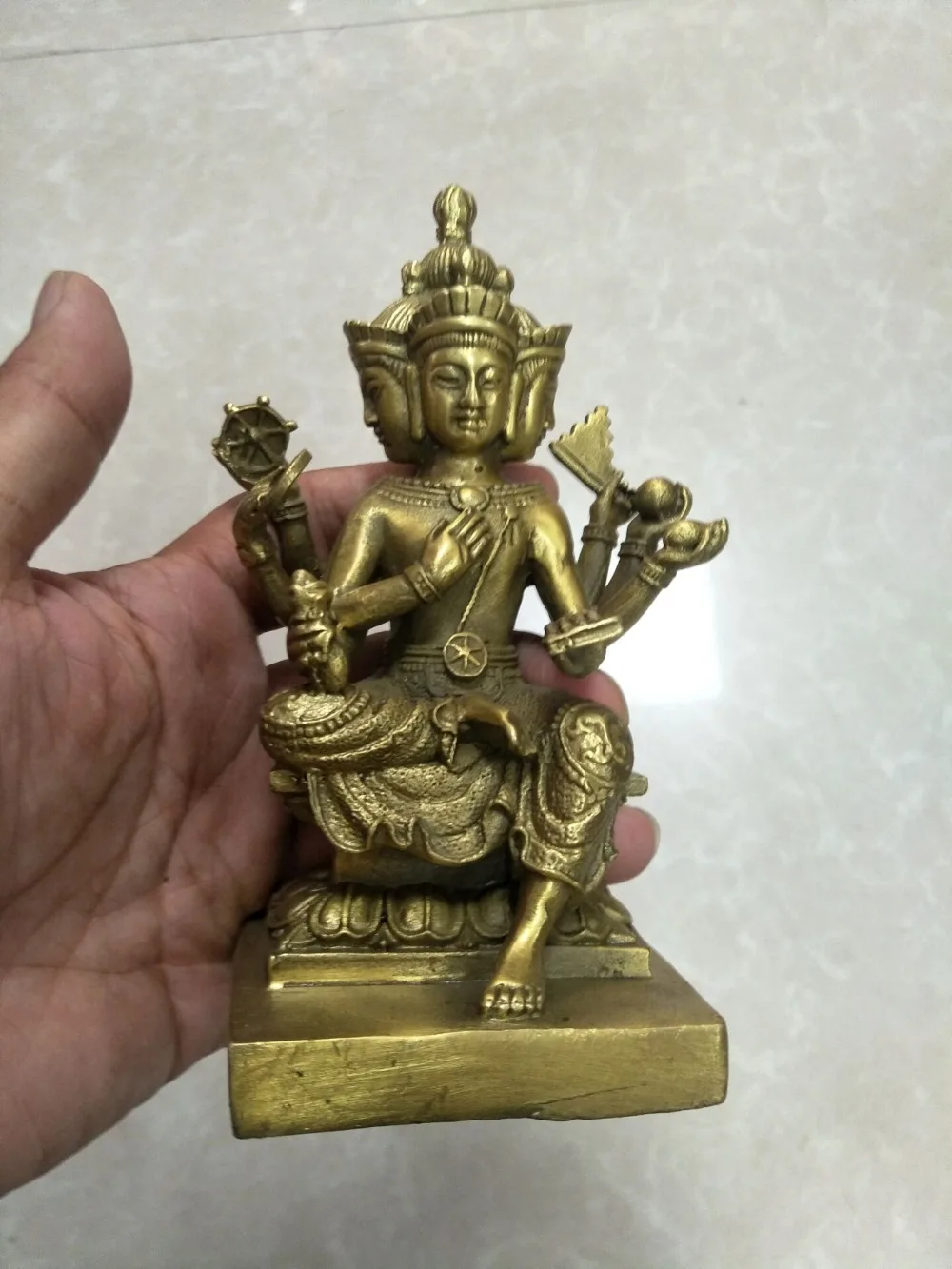 Антикварная статуя старой династии QingDynasty Тибет четыре лица и восемь рук