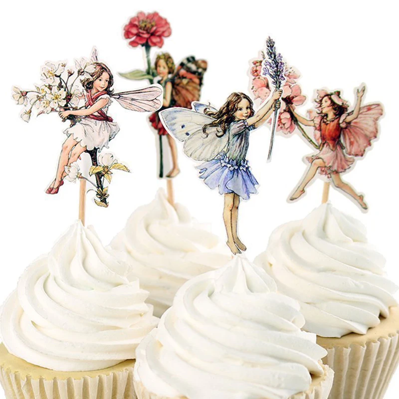 Красивое сказочное украшение для тортов цветок и маленькая девочка карточка