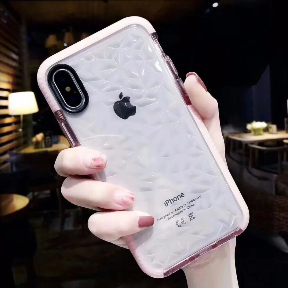 Rhombus Case For iPhone XS MAX XR Glitter X 8 7 Plus 6 6s Powder Silver Soft TPU With Hard PC Edge Phone |