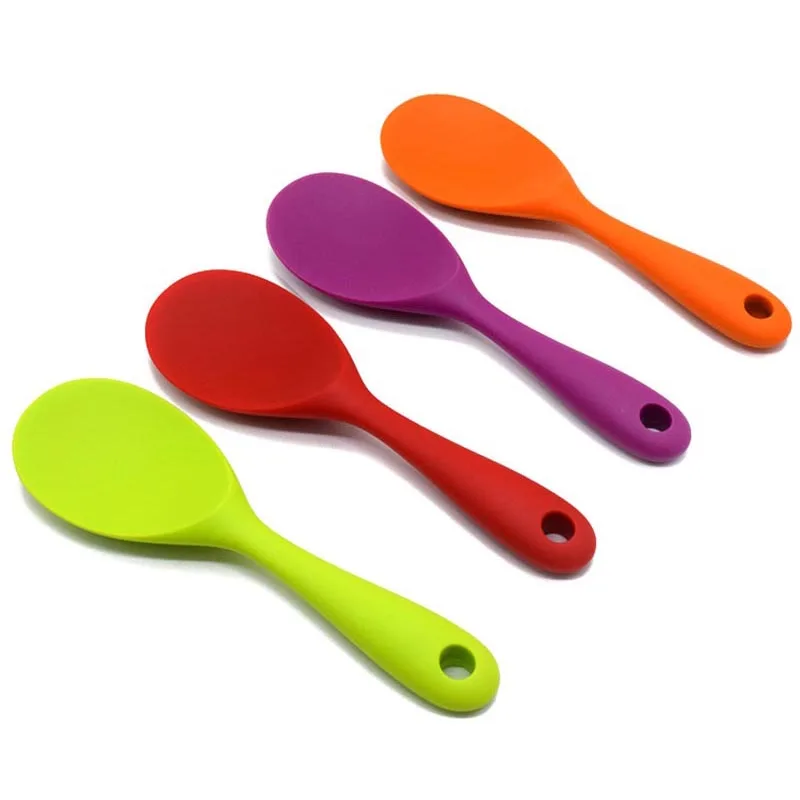 Food Grade Silicone Long-handled Rice Soup Spoon Kitchen Silicone Spoon Flatware Utensils Accessories Solid Color Kids Spoon