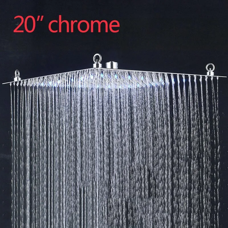 Chrome 20 inch Ванная комната ультратонкие светодиодный душ гусак крана Нержавеющая сталь 1" 20" хром отделка осадков только душевая лейка - Цвет: Chrome 20 inch