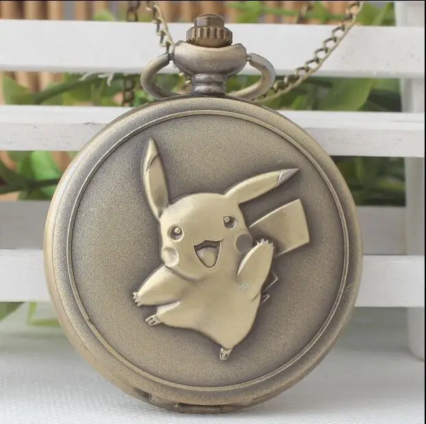 Винтажные бронзовые часы с изображением pokemon card mound милые карманные ожерельем