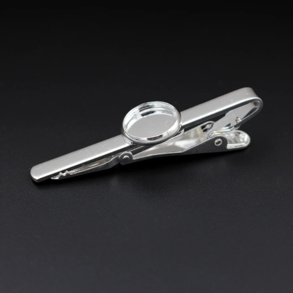 18mm Silver Plated Blank Round Bezel on Center Bar Cabochon Bases Settings Tie Clips Clasps Men's Jewelry Findings Wholesale - купить по