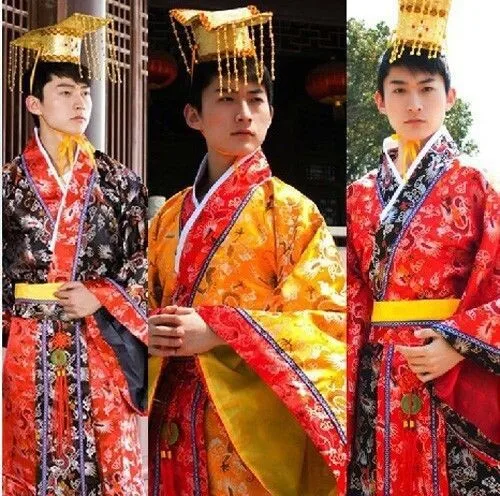 Красный/желтый/черный Китайская традиционная одежда Хан Дракон Императорский