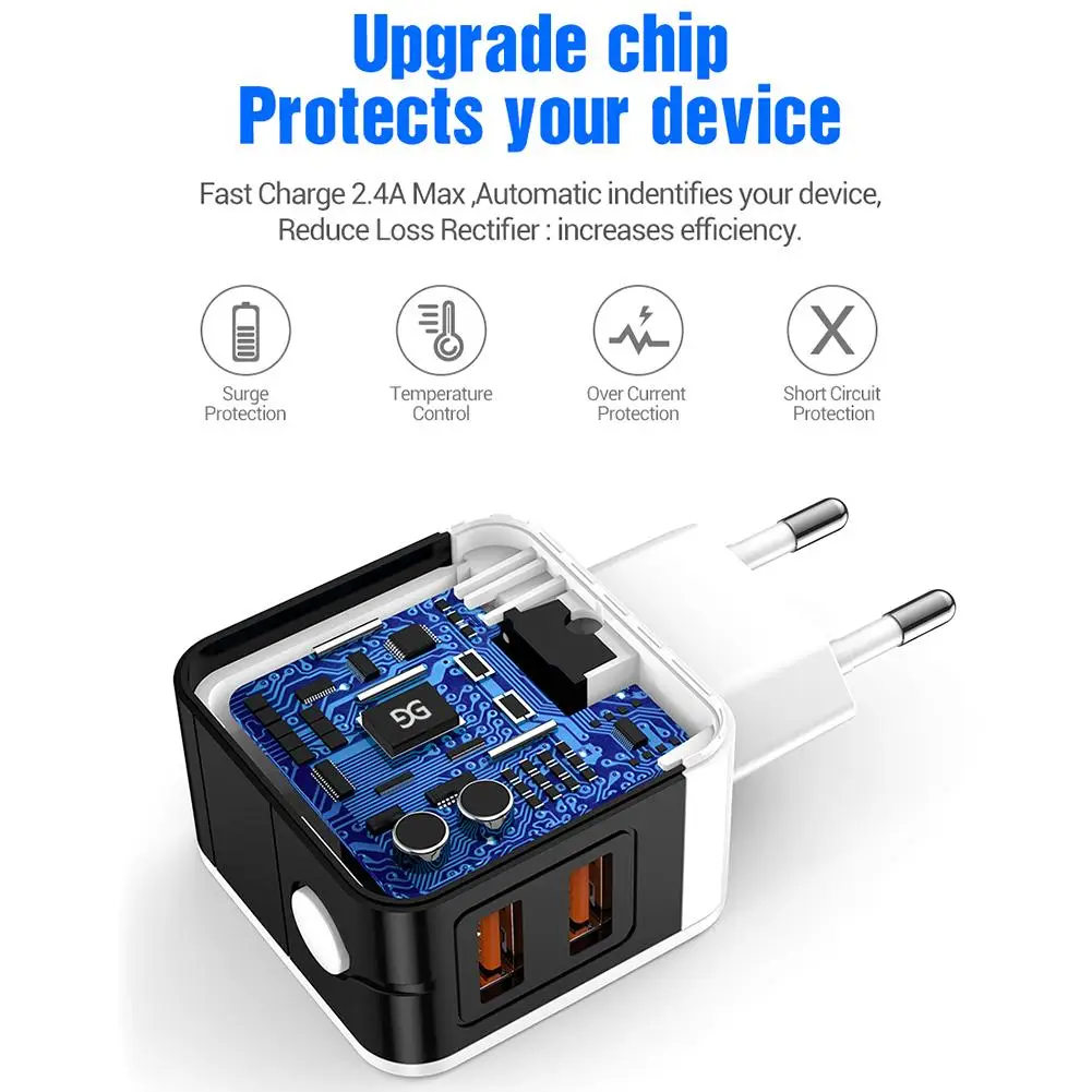 Зарядное устройство с 2USB разъемами 5V2.4A VDE светодиодный дисплей быстрой зарядкой