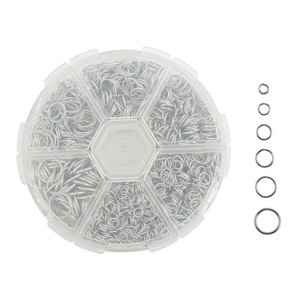 Doreen Box Fixed Mixed Metal Color Transparent Round 6 Grid Plastic 1mm-0.7mm Iron Open Jump Rings 10mm-4mm (About1600PCS) | Украшения и
