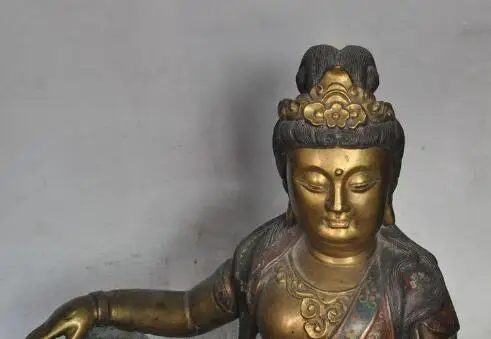 S3267 китайский буддийский клойсон эмаль бронзовая позолоченная книга Kwan Yin статуя
