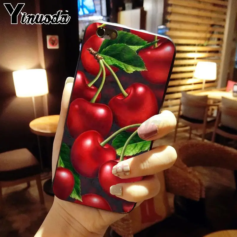 Yinuoda Черничный Вишневый Летний Фруктовый ТПУ черный чехол для телефона iphone X XS MAX 8