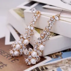 Серьги-клипсы с имитацией жемчуга и водопадом | Украшения аксессуары