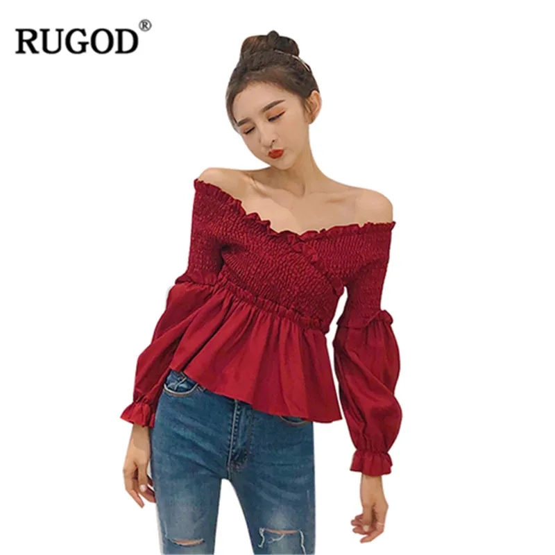 Женские винтажные рубашки RUGOD однотонные с открытыми плечами свободные к низу