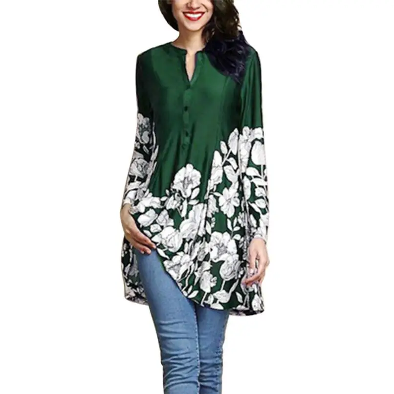 Женская рубашка с цветочным принтом и v образным вырезом модная длинная длинным