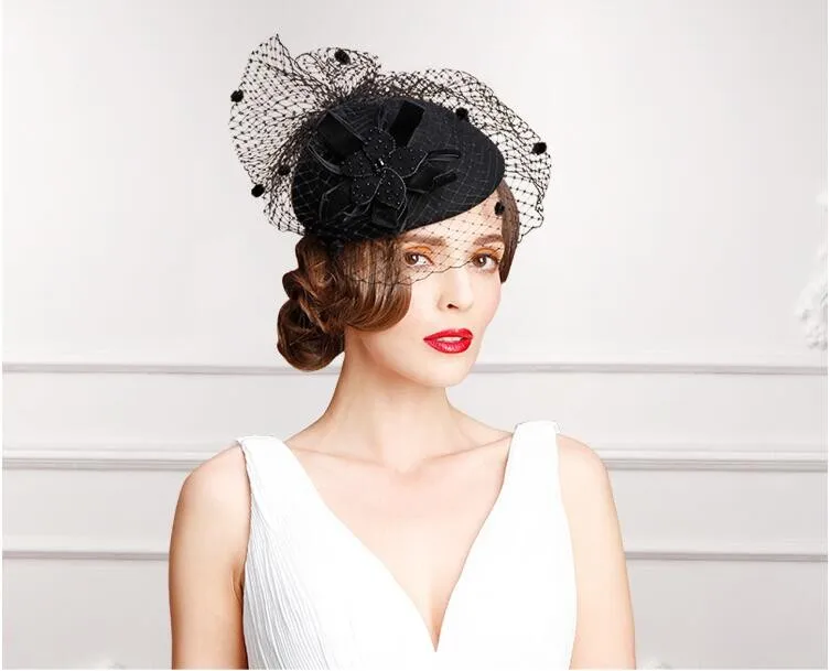 Vintage Black Color Tulle Feather Wedding Bridal Hats Evening Party Headwears in Fashion Elegant Hair Accessory | Свадьбы и
