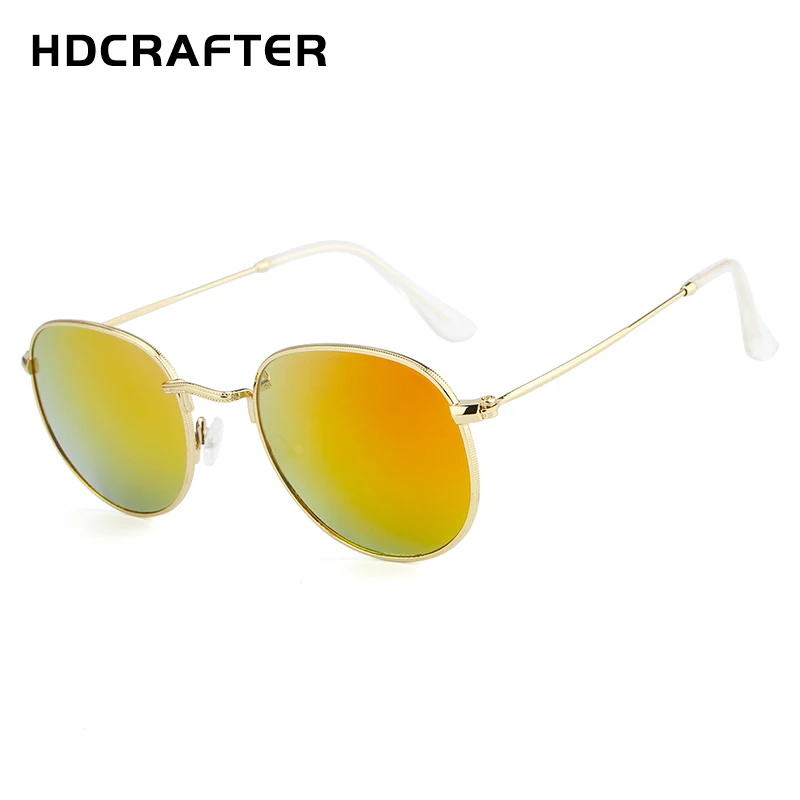 Женские солнцезащитные очки HDCRAFTER круглые винтажные в ретро стиле с зеркальными