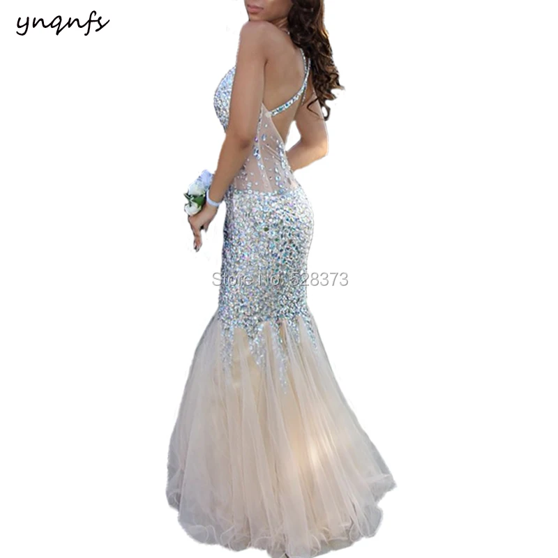 

YNQNFS PD108 Sexy See-Through Crystal Dress Halter Backless Mermaid Prom Party Gown Bridesmaid Dresses 2019