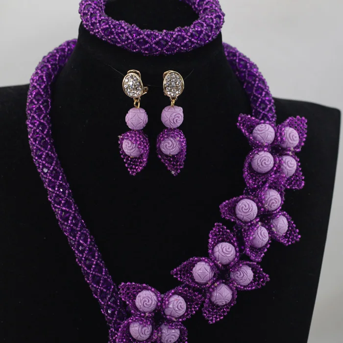Очаровательный Фиолетовый нигерийский Свадебный набор ювелирных изделий