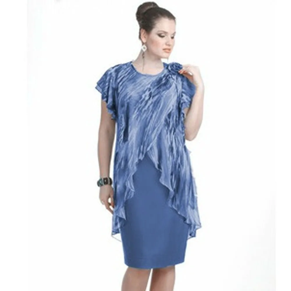 Платье женское повседневное с коротким рукавом из шифона круглой шеей большого