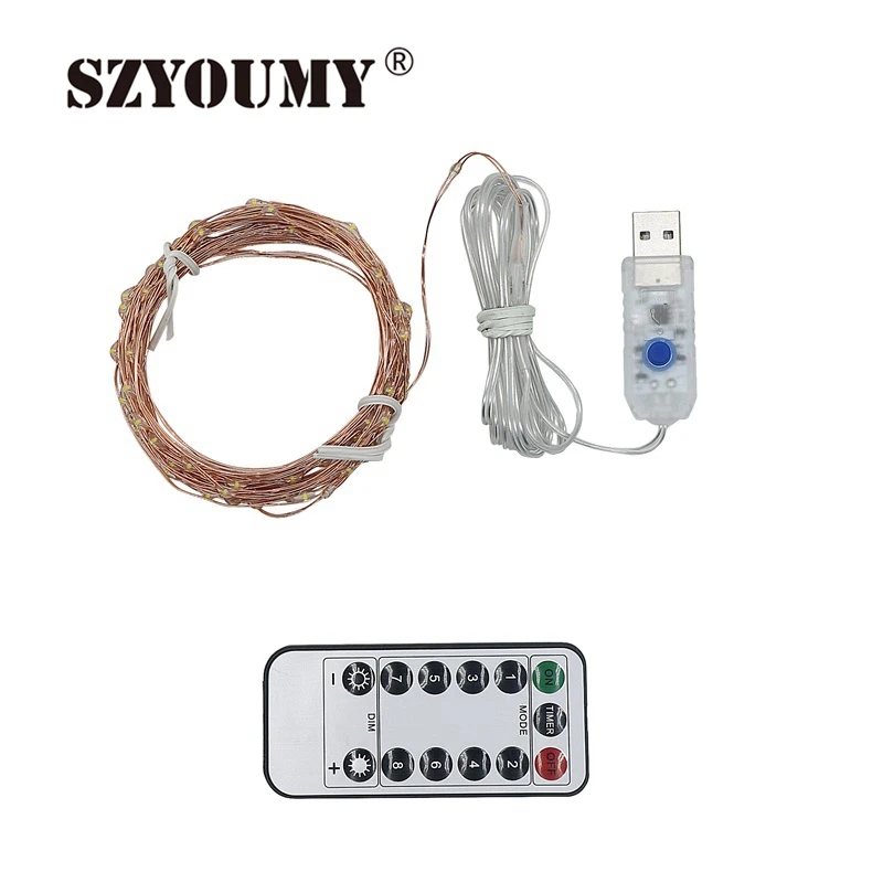 

SZYOUMY Remote Control Dimmable USB Led String Lights 10m 100 leds 5V 33FT Copper Wire Warm White/RGB Wedding Party Decoration