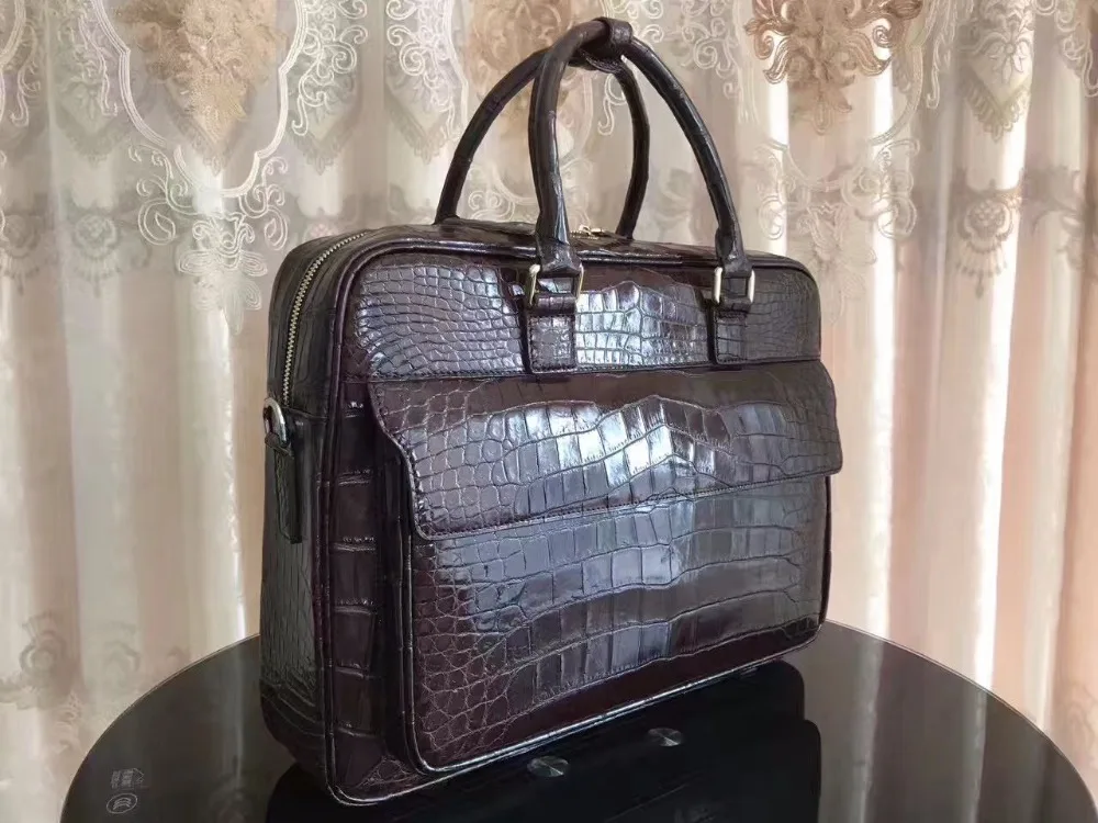 2017 Мужской коричневый портфель из крокодиловой кожи мужской с клапаном спереди