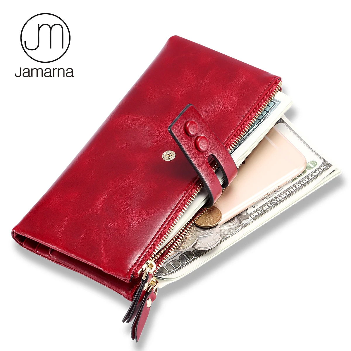 Женский кошелек jamarna из красной кожи женские кошельки с застежкой молнией масло