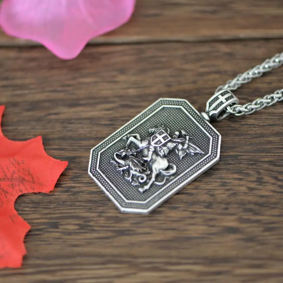 Stain Steel Chain Langhong 1 шт. Святого Георгия защитить меня святая молитва религиозное ожерелье защита Шарм ожерелье ювелирные изделия-талисманы - Окраска металла: Stain Steel Chain
